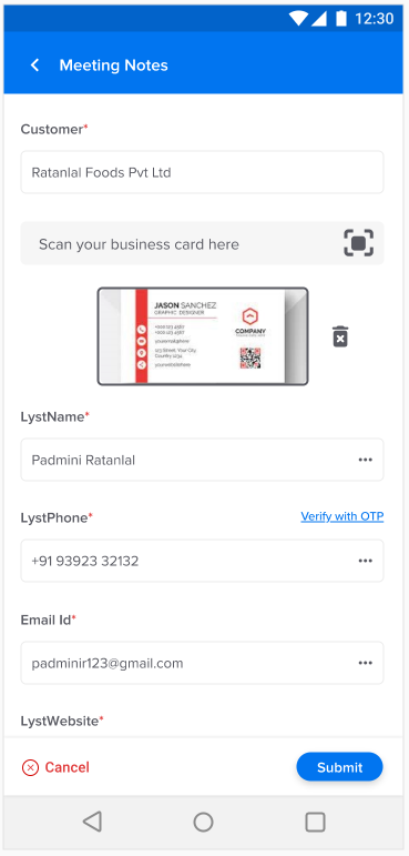 business card reader mobile screenshot