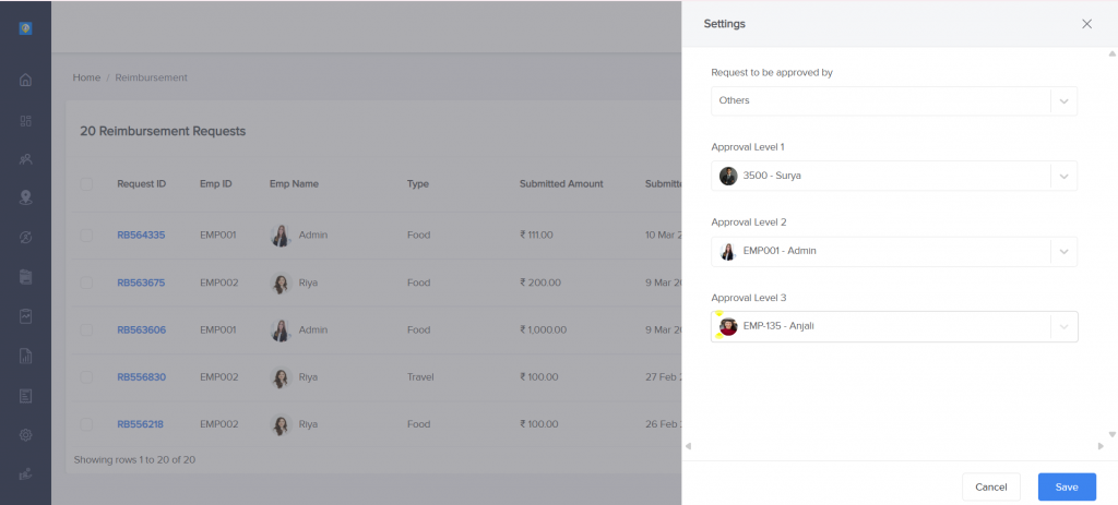 Field Sales Employee  reimbursement Multi-Level Approval System