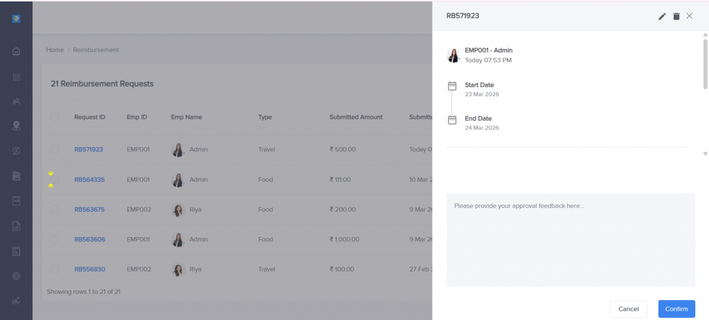Field Sales Employee reimbursement Approval and Rejection Process