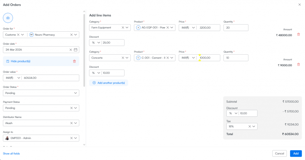 Lystloc Field Sales CRM : Orders Module