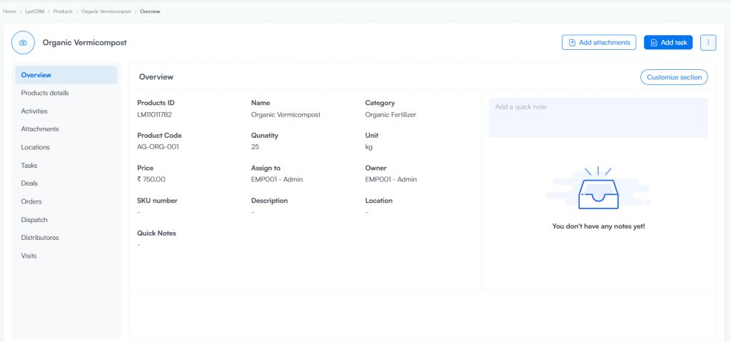 Lystloc Field Sales CRM : Products Module