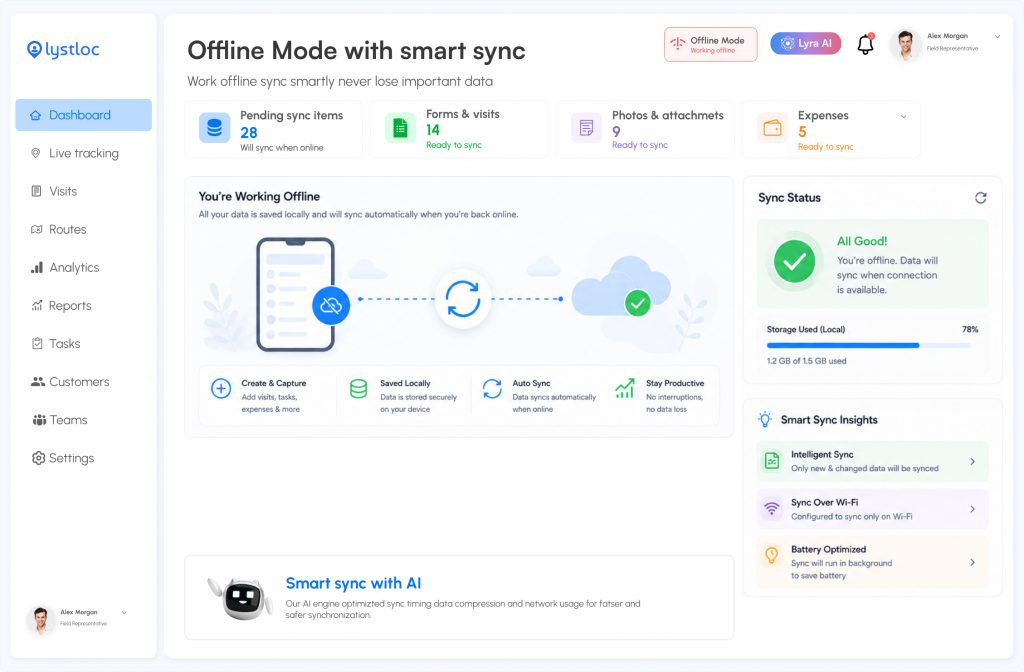 Offline Mode with Smart Sync : field employee tracking