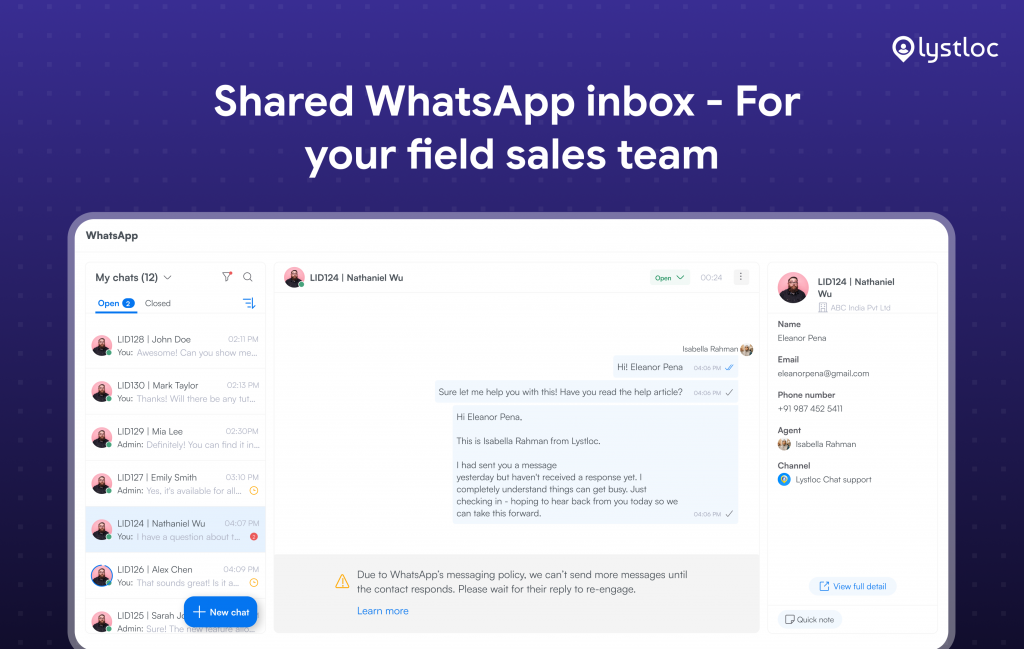 WhatsApp Inbox Your Field Sales Team